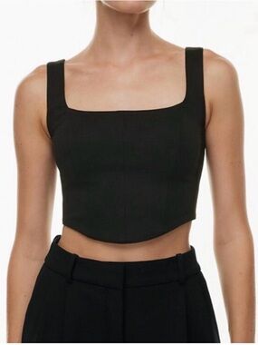 TEN BY BABATON Black Satin cropped corset bustier style top size small